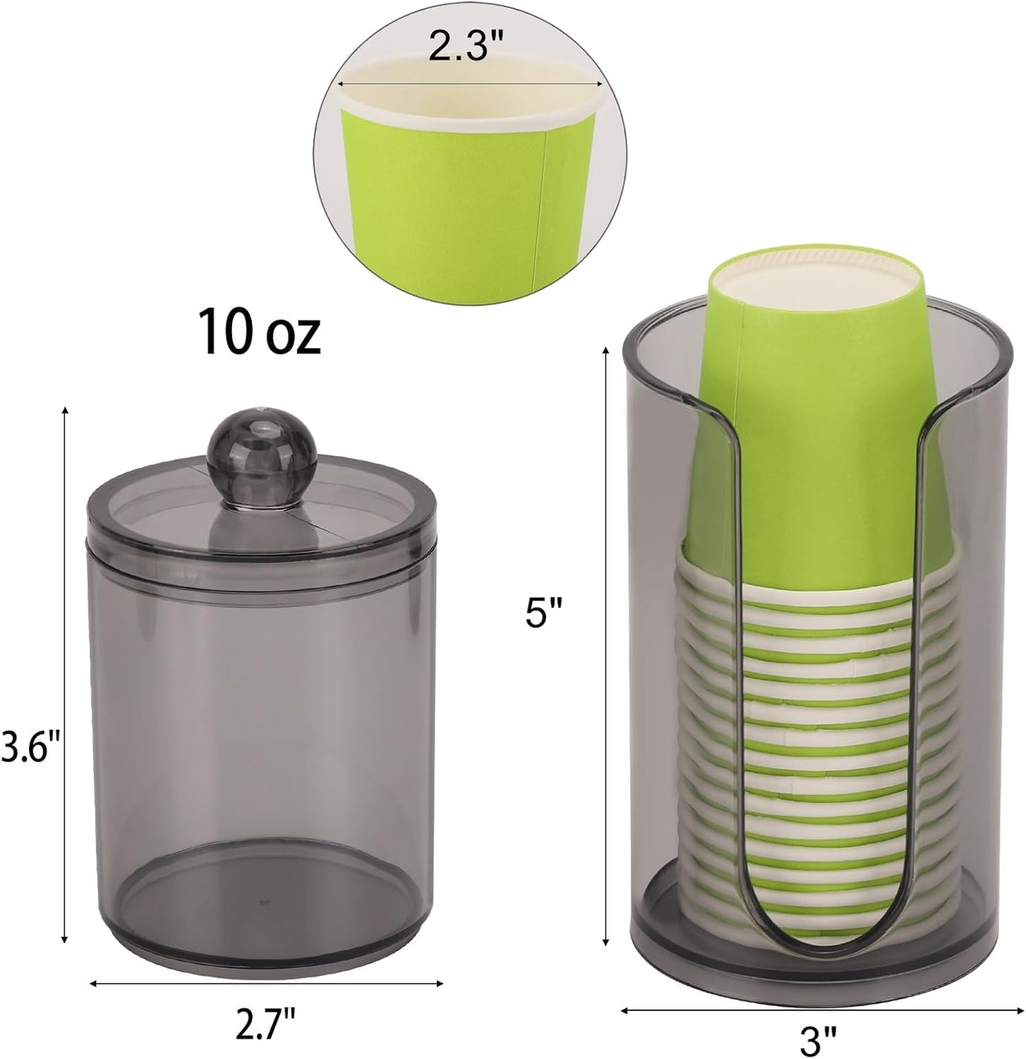 LoveBB 3oz-5oz Bathroom Cup Dispenser with 10oz Qtip Holder, Small Disposable Paper Cup Holder Bathroom Accessories for Rinsing/Mouthwash Cups, Black