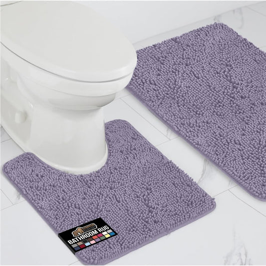 GORILLA GRIP Bathroom Rug Sets, Soft Chenille 2 Piece Area Rugs Set, Toilet Base Mat and 30x20 Carpet, Absorbent Microfiber Washable Mats Dry Quickly, Home Décor and Bath Room Accessories, Lt Purple