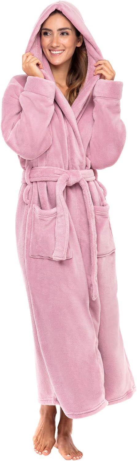 Alexander Del Rossa Womens Robe, Long Plush Bathrobe with Hood, Hooded Robes for Women Plus Size Bath Robe