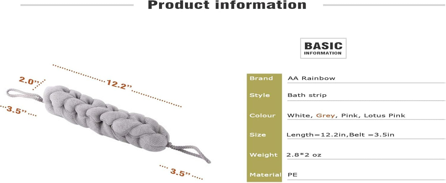 AARainbow 2 Packs Long Stretch Back Sponge with Rope Handles Back Scrubber Bath Shower Mesh Sponge Exfoliating Body Scrub Stretch Braided Loofah for Men and Women (2 Gray)