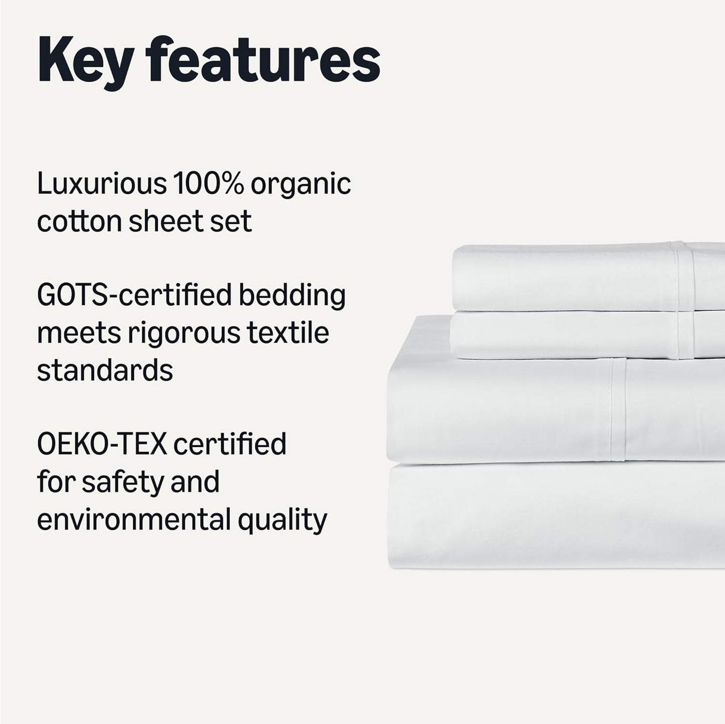 Amazon Basics Soft Organic Cotton Sheet Set with 2-Pieces Pillowcase, White, King