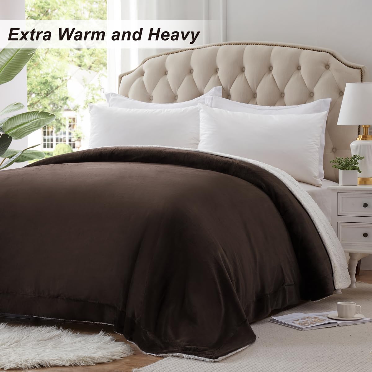 KAWAHOME Sherpa Fleece Throw Blanket for Bed - Extra Warm and Heavy Thick Throw Blankets for Winter, Super Soft 500GSM Plush Blanket, 50"X 60" Brown
