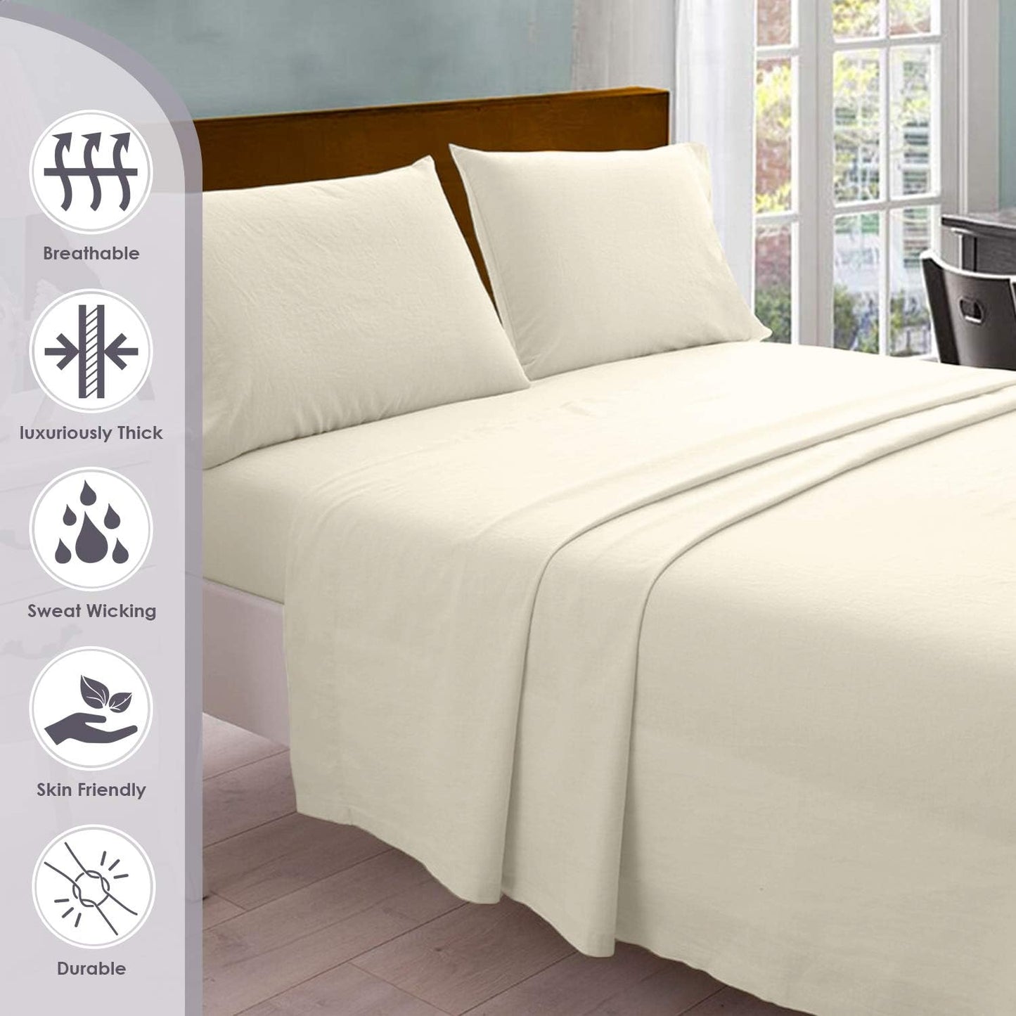 Pizuna Pure 100% Cotton California King Size Sheets, 800 Thread Count Long Staple Cotton Crisp Sateen Sheets with 15in Deep Pocket (Combed New Ivory)