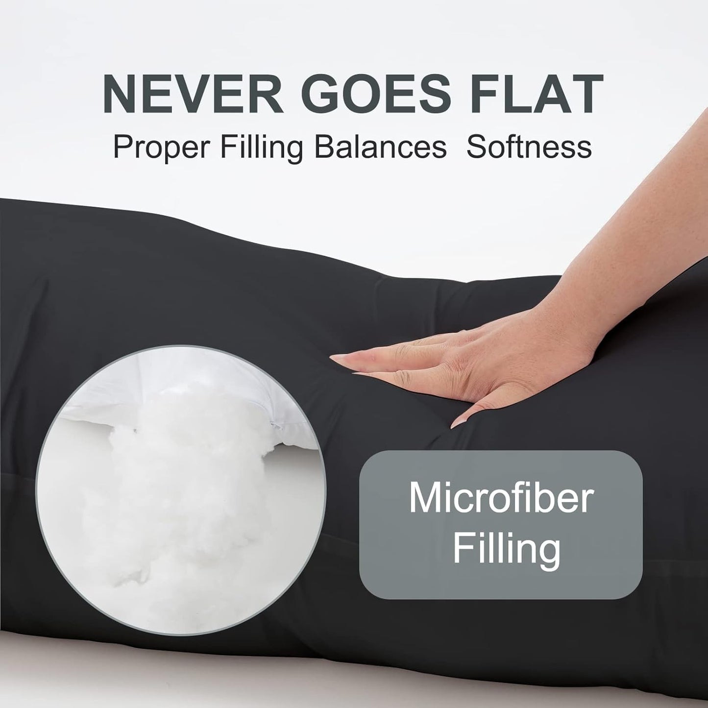 DOWNCOOL Large Body Pillow Insert- Breathable Full Body Pillow for Side Sleeper - Soft Long Bed Pillow for Adults - 20 x 54 inch （Black）
