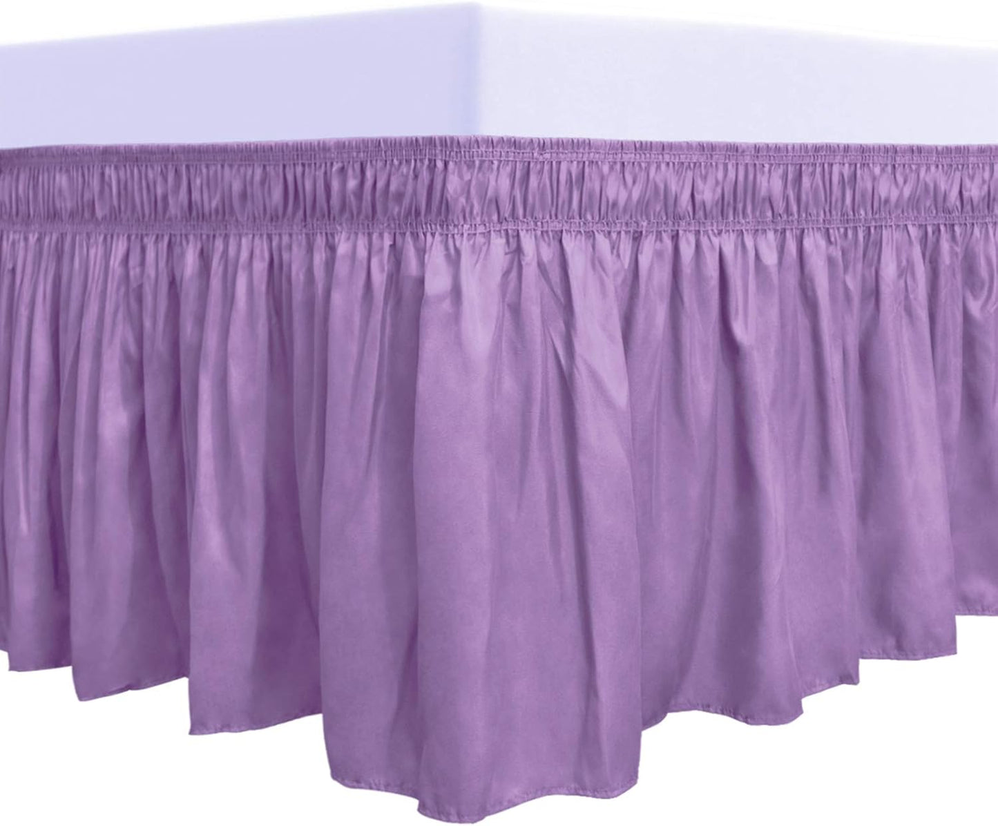 PureFit Wrap Around Ruffled Bed Skirt with Adjustable Elastic Belt - 14 Inch Drop Easy to Put On, Wrinkle Free Bedskirt Dust Ruffles, Bed Frame Cover for Twin, Twin XL and Full Size Beds, Lavender