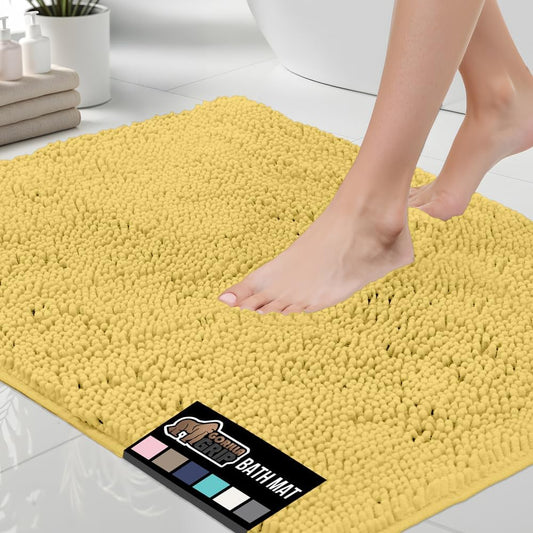 GORILLA GRIP Bath Rug Mat 60x24, Thick Soft Absorbent Chenille, Quick Dry Microfiber Mats, Rubber Backing Washable Shower Floor Rugs, Bathmat Runner, US Designed Bathroom Home Decor Accessories Yellow