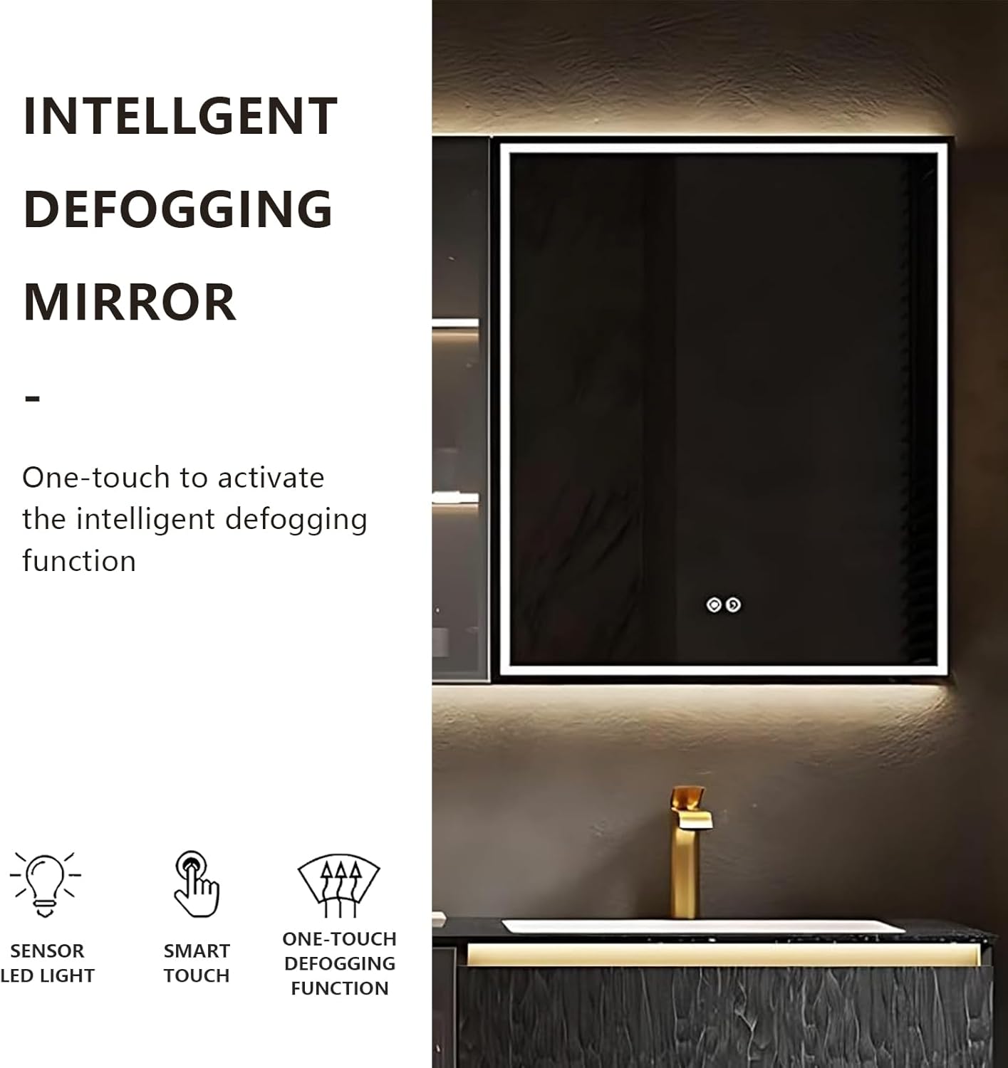 76" Double Bathroom Sink Vanity, Modern Bathroom Vanity Includes LED Smart Defogging Mirror Cabinet & Semi-Open Storage & Ceramic Basin, Floating Bathroom Cabinet with Sensor Light (Dark Brown)