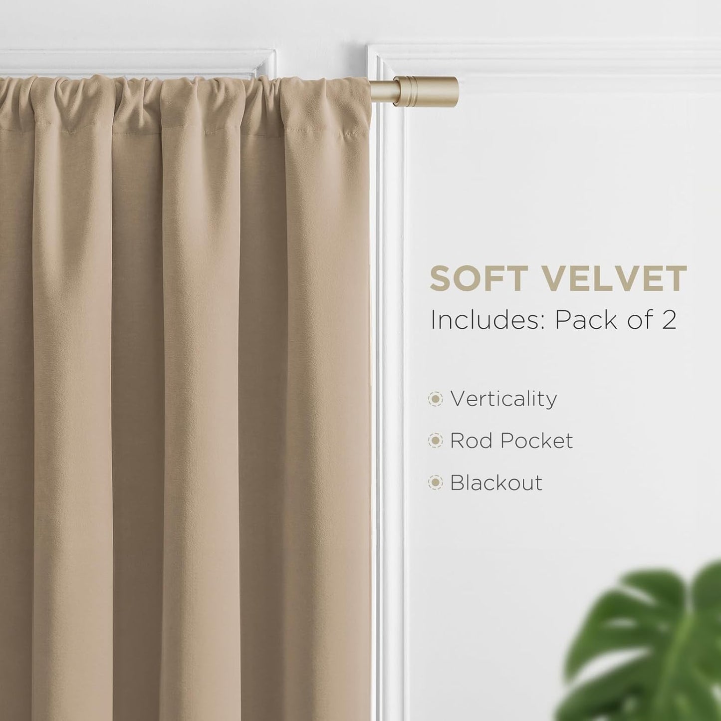 Joydeco Toffee Brown Velvet Curtains 108 Inches 2 Panels,Luxury Thermal Insulated Soft Brown Curtains for Bedroom & Living Room, Room Darkening Velvet Drapes, Rod Pocket (52W x 108L)