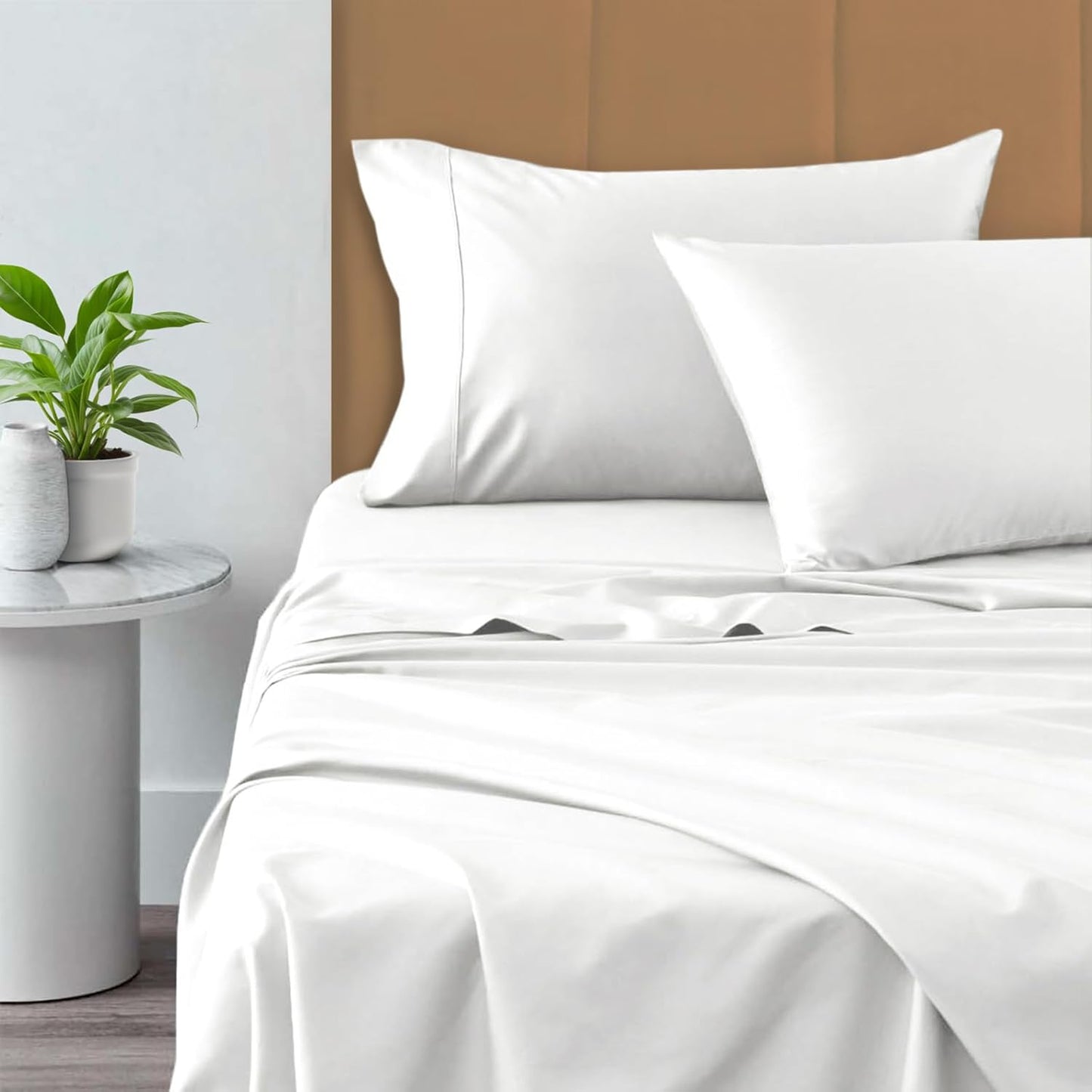 Pizuna Pure 100% Cotton Split King Sheet Set White, 800 Thread Count 100% Long Staple Cotton Split King Sheets for Adjustable Bed, 15" Deep Pocket Sheets (Combed Cotton Bed Sheets)