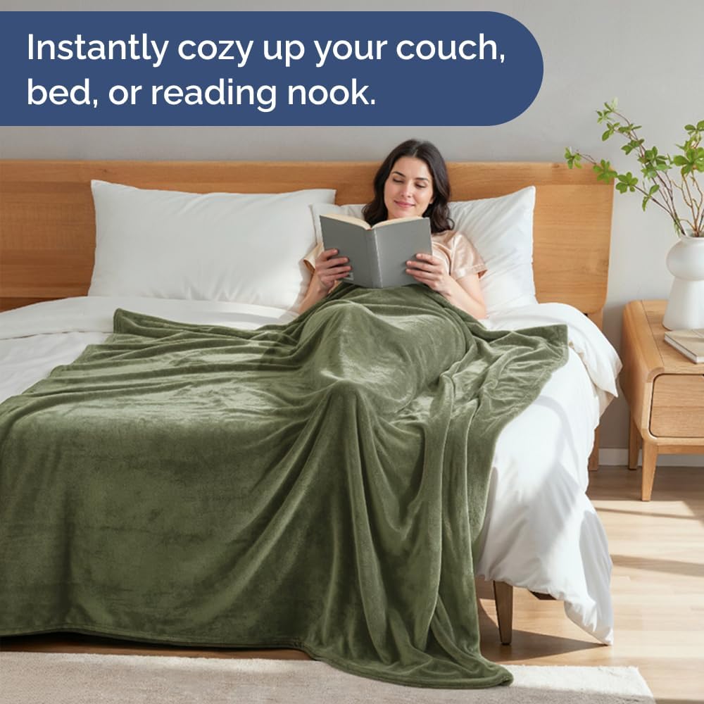 Ultra Soft Fleece Blanket King Size - Flannel Fleece Luxury King Blanket - Lightweight for Couch Bed Chair - Thick, Warm and Breathable - All Season Cozy Fuzzy, Anti-Static Microplush Bedding, Olive