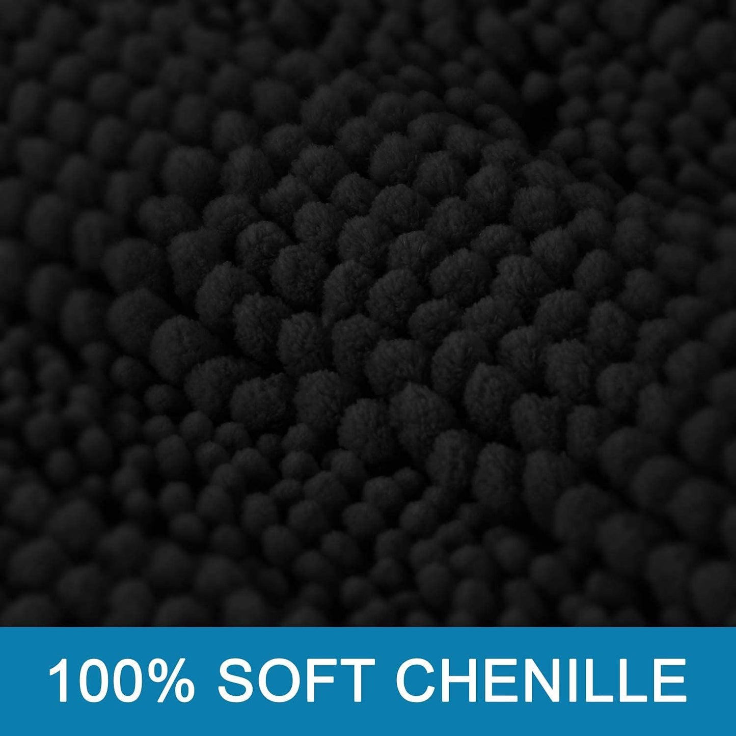 H.VERSAILTEX Bathroom Rugs Bath Rugs Non Slip Bath Mats Extra Thick Chenille Striped Rug 17" x 24" Absorbent Soft Shaggy Washable Dry Fast Bath Mats for Bathroom Floor - Black