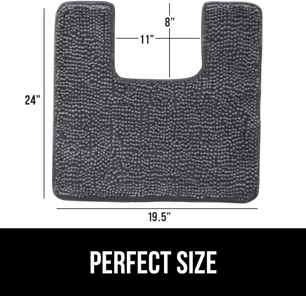 GORILLA GRIP Plush Absorbent Shaggy Chenille Bath Rug Mat for Square Toilet Base with Rubber Backing, Machine Washable Rugs, Soft Microfiber Contour Mats for Toilets, Bathroom Decor, Charcoal