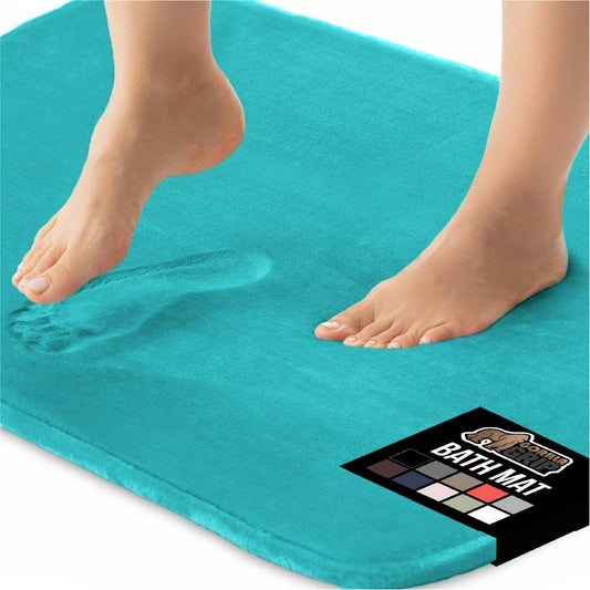 GORILLA GRIP Memory Foam Bath Rugs, Soft Absorbent Velvet Bathroom Mats, Durable Dots on Underside, Machine Washable Bathmat, Carpet Rug Room Decor for Shower Floor, 24x17 Mat, Turquoise