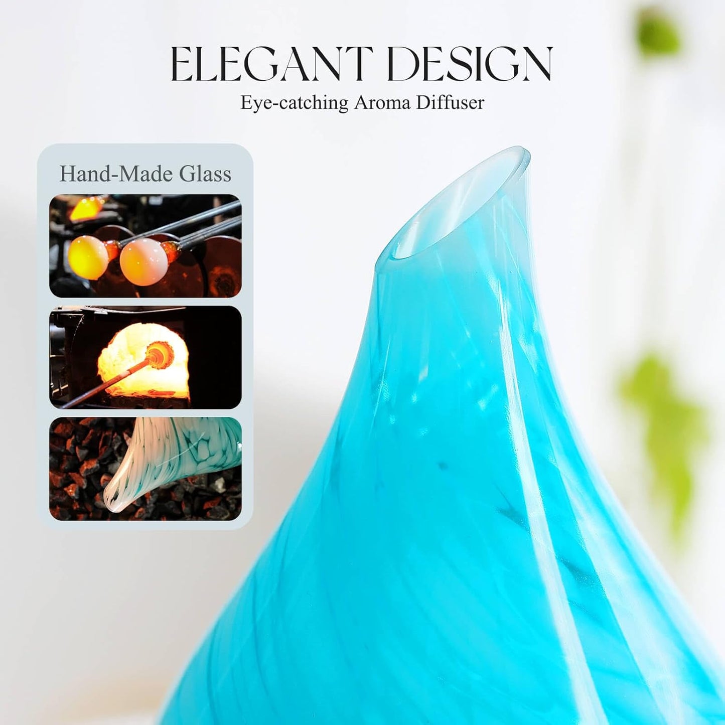 Porseme 280ml Essential Oil Diffuser Glass Color Changing Aroma Air Diffusers Aromatherapy Ultrasonic Cool Mist Humidifier 7 Running Hours Waterless Auto-off for Sleeping, Yoga, Office, Spa(Blue Wave)