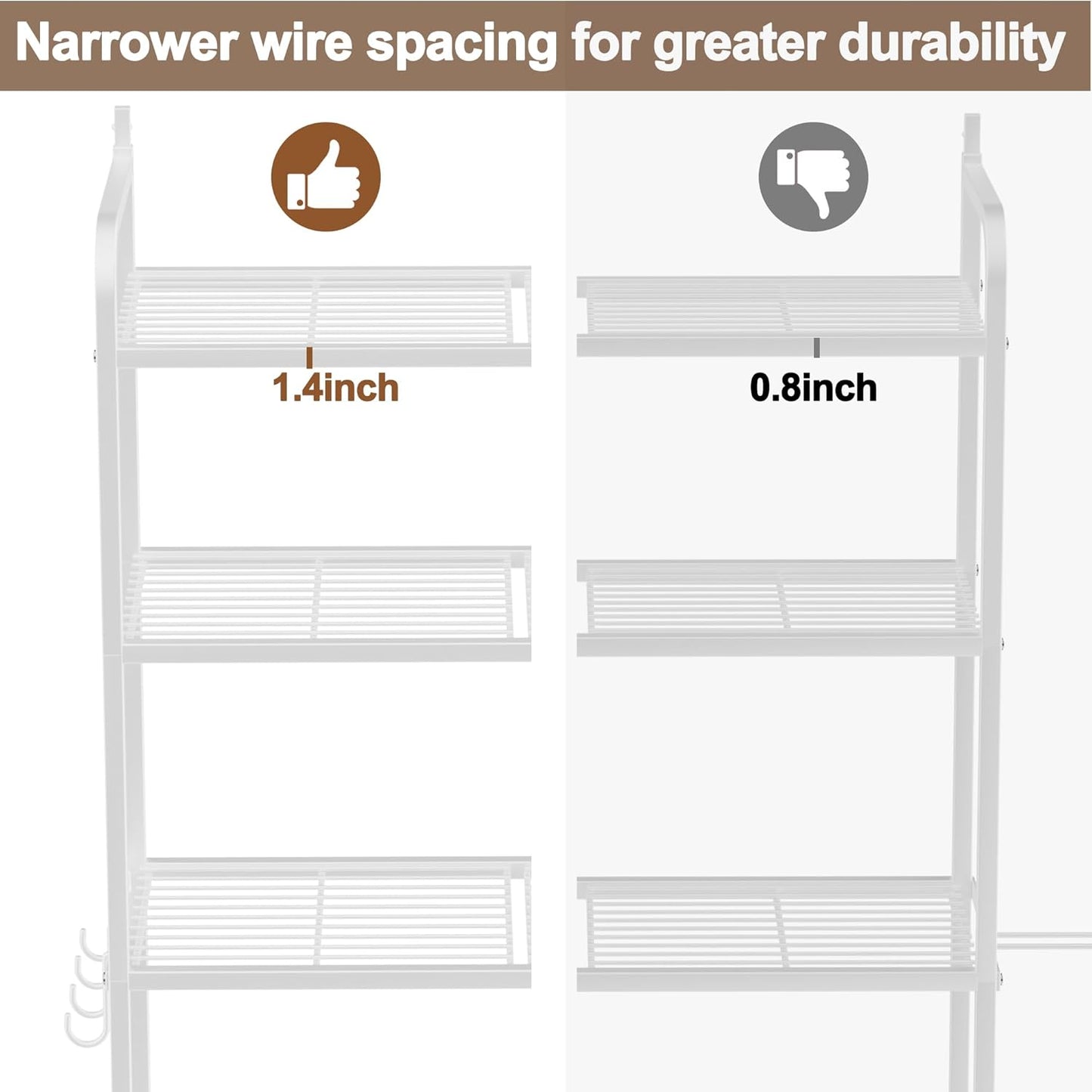 3-Tier Over The Toilet Storage, Bathroom Organizer, Space-Saving, Above Toilet Storage Rack with 4 Hooks and Paper Holder, Metal Shelf, White