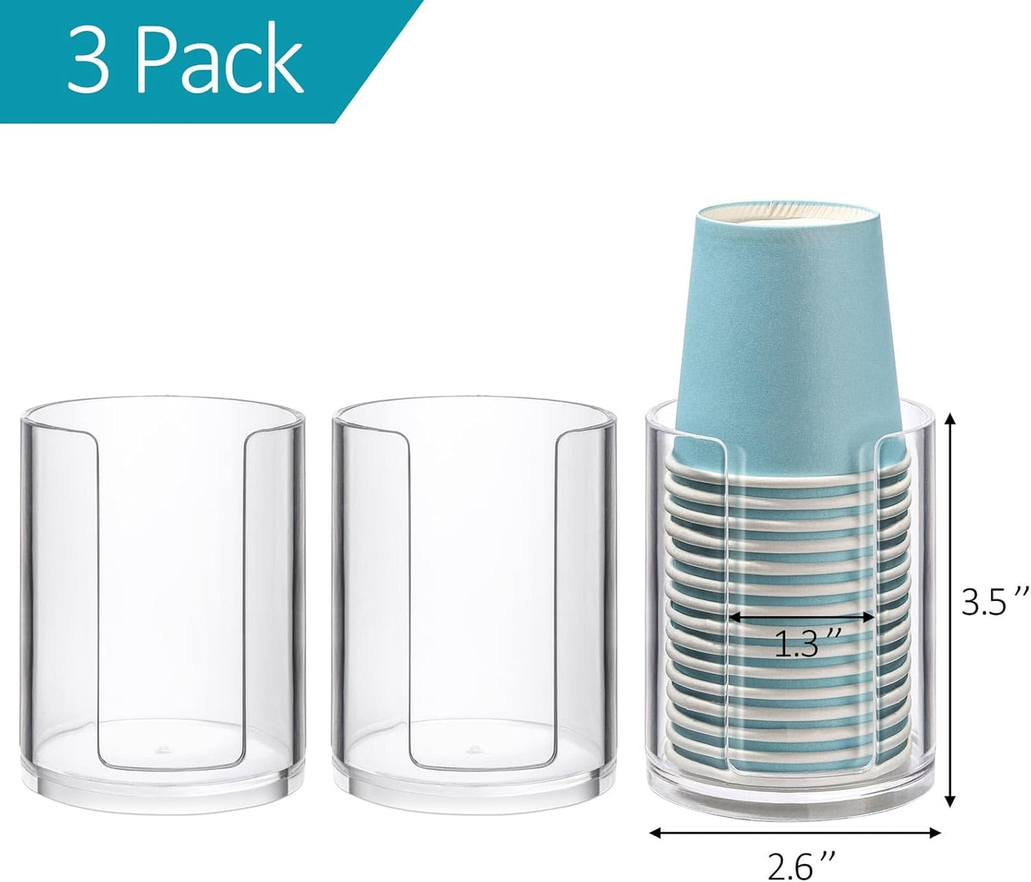 3 Pack Bathroom Cup Dispenser 3 oz Countertop Storage Mouthwash Cups Holder, Plastic Small Disposable Paper Cup Holders for Bathroom Sink Counter