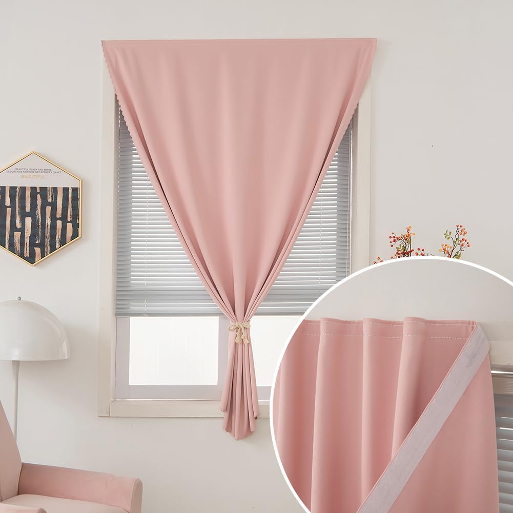 Self Adhesive Curtains, Stick Curtain Blackout Shades Window Cover Curtains for Living Room No Drilling, 47" W X 84" L, Pink, 1 Panel