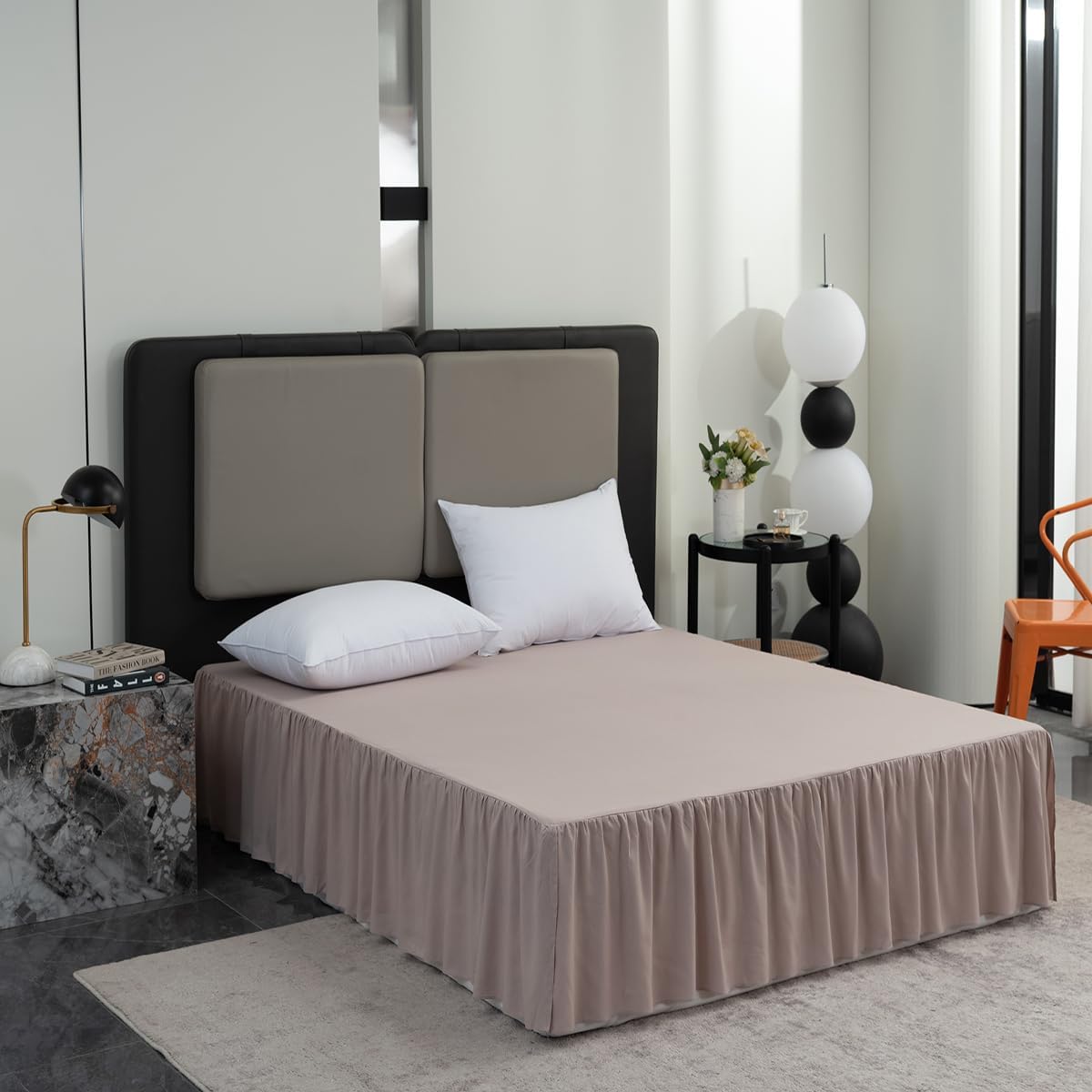 Khaki Bed Skirt Full Size Ruffled Bed Skirt with Split Corners, Full Bed Skirt 18 Inch Drop, Full Size Bed Skirt Khaki for Ruffled Bed Skirt with Split Corners, Bed Skirts Full Size
