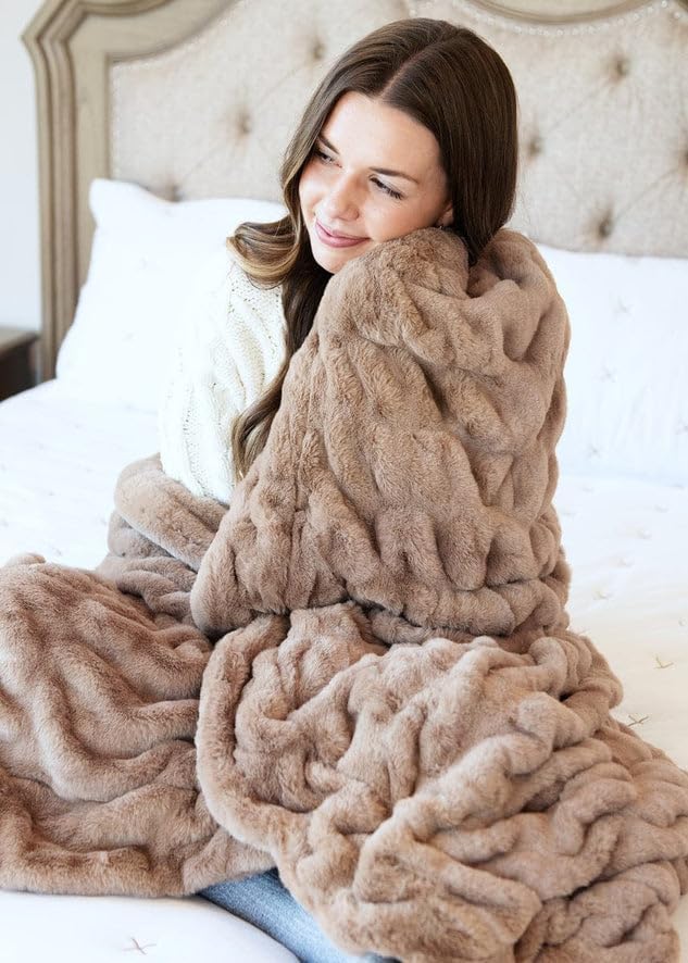 Minky Couture Hugs Blanket - Extra Plush Blanket for Premium Gifting - Stretchy Bubbled Cozy Throw - Silky Smooth - Durable & Machine-Washable - Travel-Friendly - Monster, Milk Chocolate