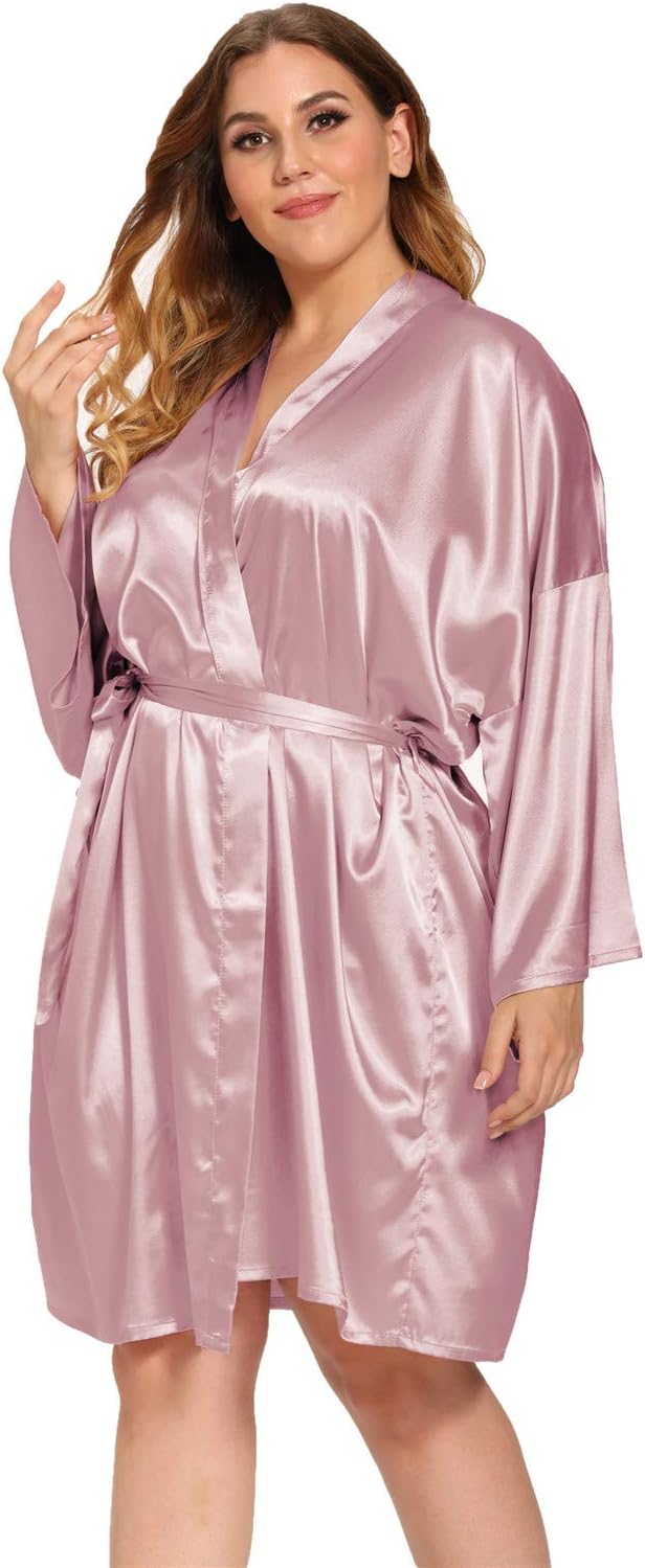 Women's Plus Size Satin Robes Plus Size Silky Kimonos Robes Sleepwear,Short