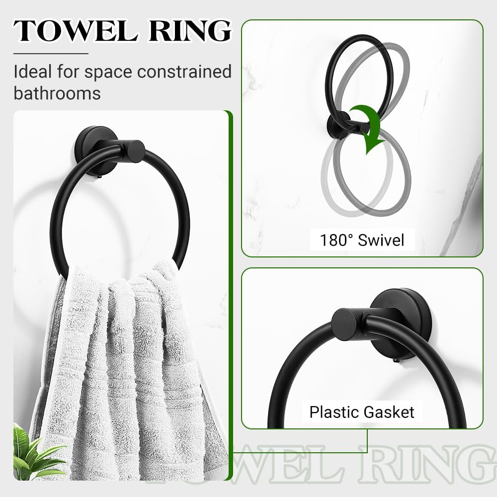 Matte Black Bathroom Towel Bar Set, 10-Piece Stainless Steel Hardware Bathroom Accessories, 24" Towel Racks for Bathroom Walls