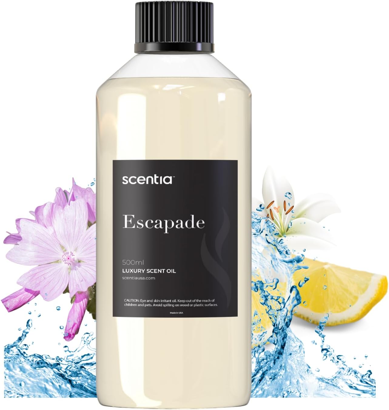 Scentia Hotel Diffuser Oil Inspired by 5-Star Hotel Scent - 500 ml 16.9 fl oz - Fragrance Oil Blend Botanical Jasmine & Marine Notes for Aromatherapy Diffusers - Escapade, Thanksgiving Gift