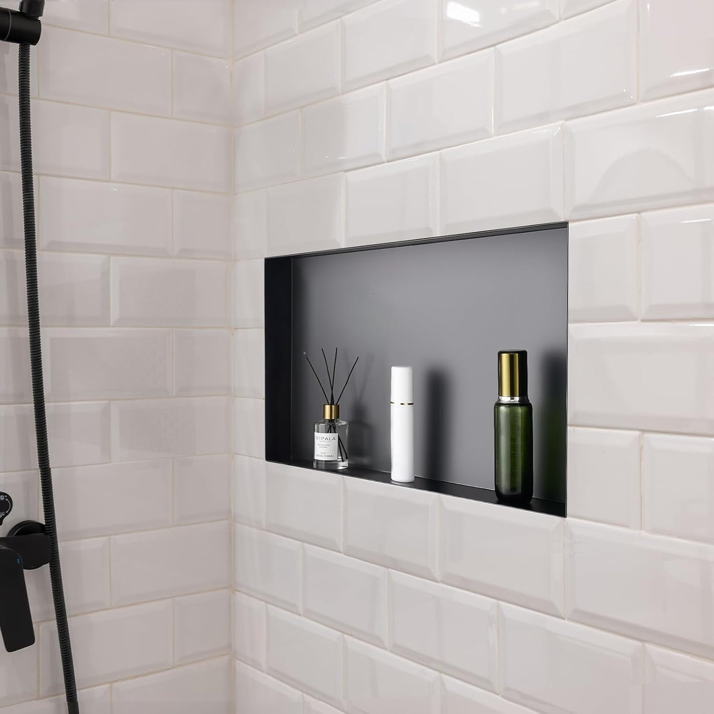 VEVOR Shower Niche, 13 x 25 x 4 inch Frameless Recessed Wall Niche, Heavy-Duty Stainless Steel Modern Shampoo Storage Organizer, Sealed Waterproof, Durable & Easy to Install, Black for Bathroom