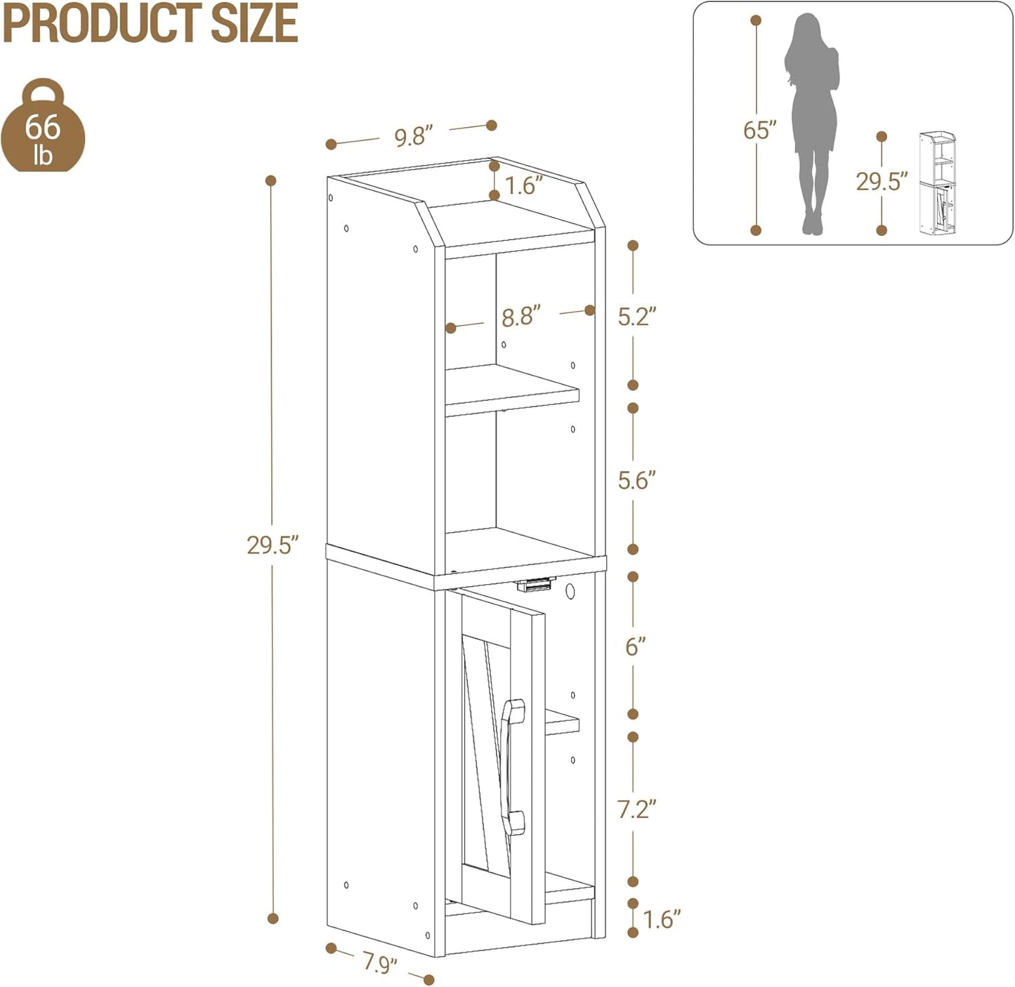 Bathroom Storage Cabinet, Small Farmhouse Corner Floor Cabinet with Door and Shelves, Narrow Toilet Paper Holder Stand, Bathroom Organizer with Adjustable Shelf, for Small Spaces,Rustic White