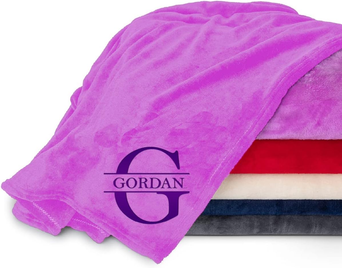 Personalized Passion Blankets with Custom Name & Initial Monogram - Super Soft Cozy Fleece - 80x60 Inches Customized Purple Blanket for Him and Her