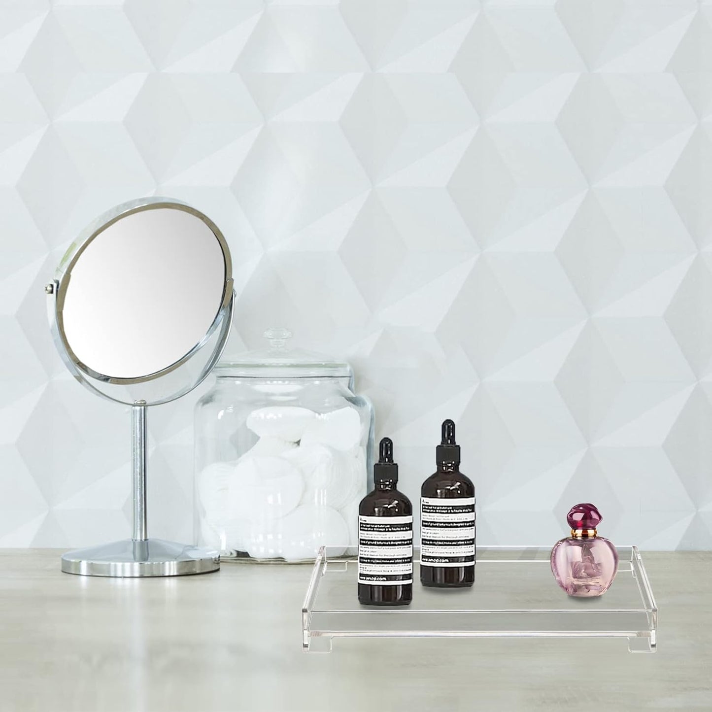 Vanity Bathroom Tray, Acrylic Rectangle Decorative Catchall Organizer Storage Tray (Medium-Clear)