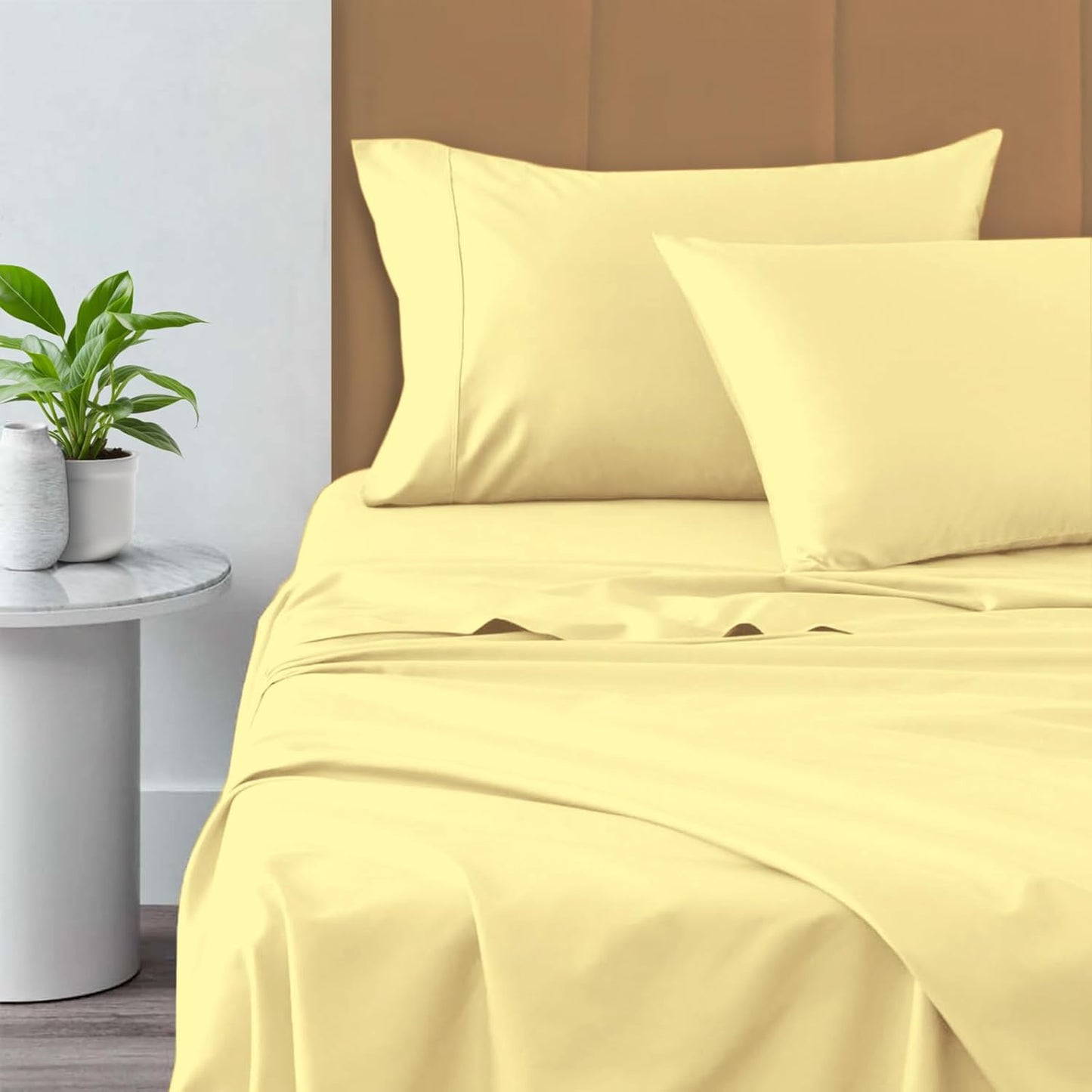 Pizuna Pure 100% Cotton Bed Sheets Set King Size Mellow Yellow, 800 Thread Count 100% Long Staple Cotton Sateen King Sheet Set with 15" Deep 2 Extra Pillowcases (Combed Cotton Bed Sheet Set)