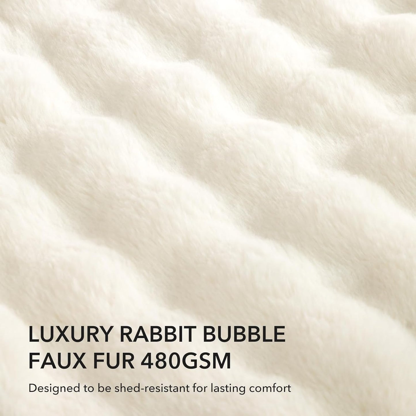 Faux Rabbit Fur Bubble Heated Blanket King Size White - Fluffy Thick King Size Electric Blanket with Dual Control, 6 Heating Levels & 10 Timer Settings, ETL Certified, Home Decor (100" x 90")