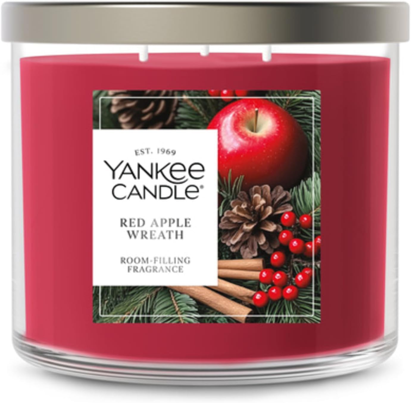 Yankee Candle Red Apple Wreath, Scented Candle, 14.5oz 3-Wick Candle Jar with up to 40 Hours Burn Time, Giftable, Holidays