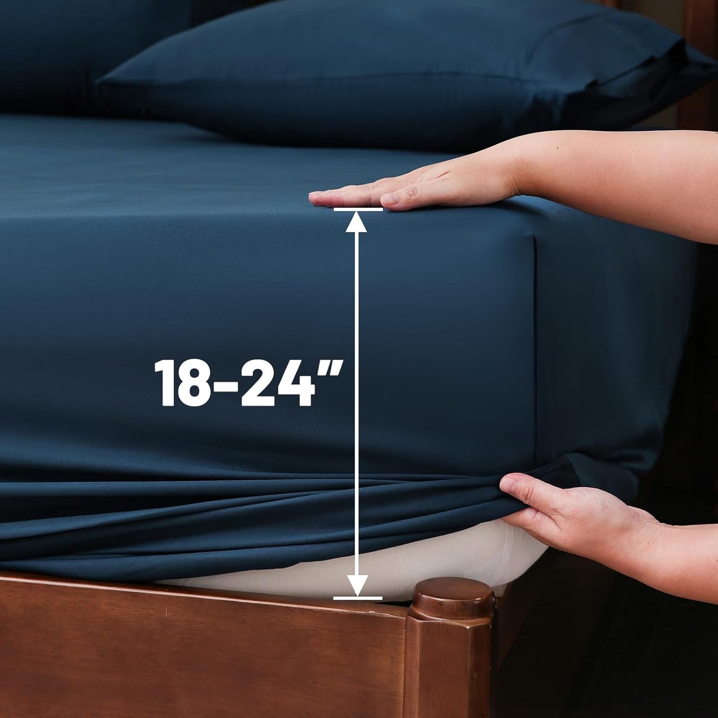 Extra Deep Pocket California King Sheets 18-24 Inch 1000 Thread Count 100% Egyptian Cotton Sateen Weave Soft Breathable 4 Pieces（California King,Navy）