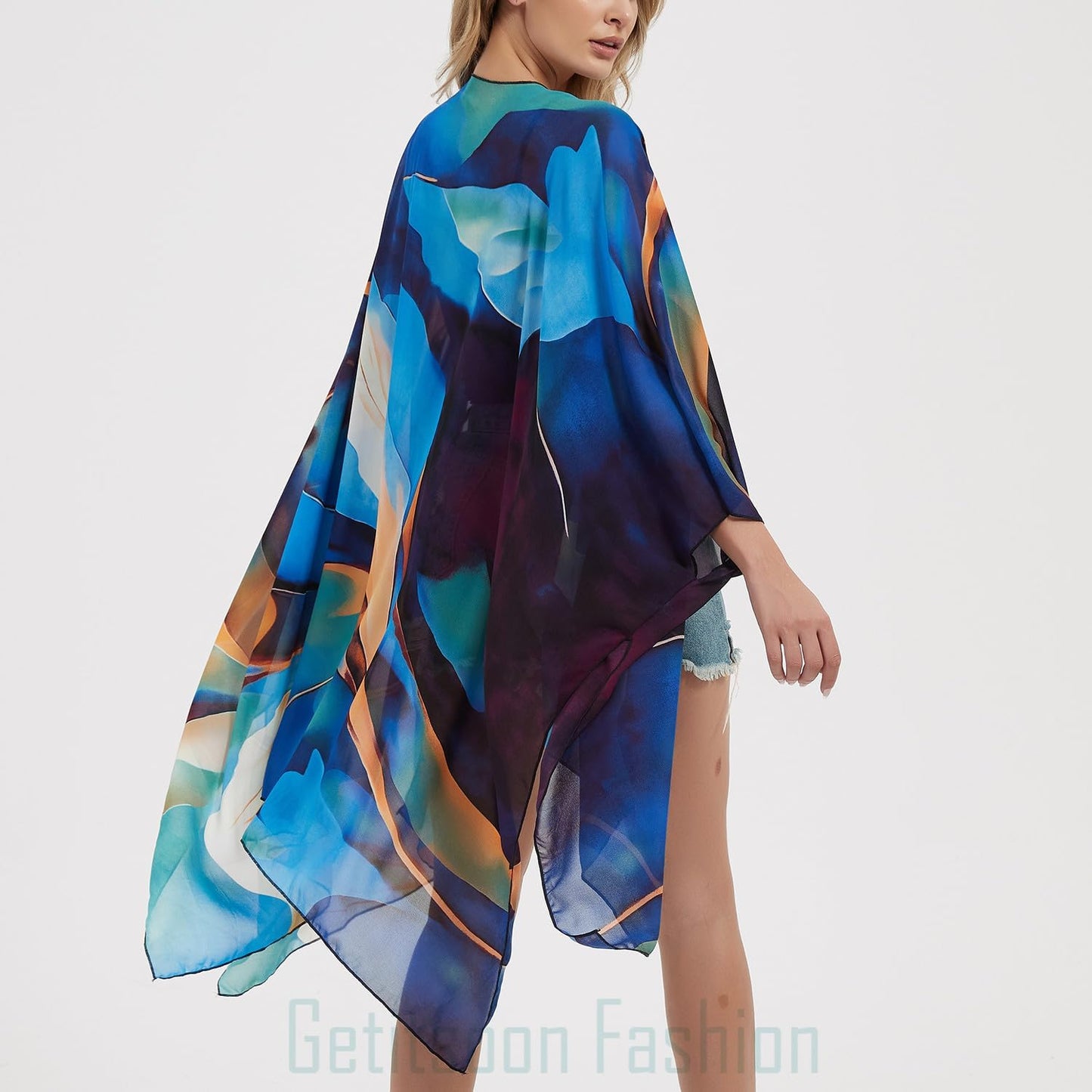 Women's Bohemian Floral Chiffon Beach Cover up Swimsuit Kimono Summer Swimwear Cardigans