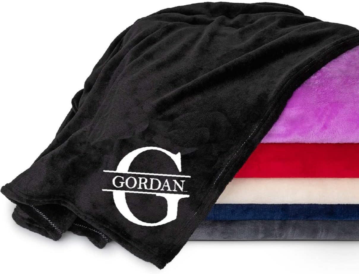 Personalized Passion Blankets with Custom Name & Initial Monogram - Super Soft and Cozy Fleece - Unisex Custom Blanket for Him and Her - 60x40 Inches - Black
