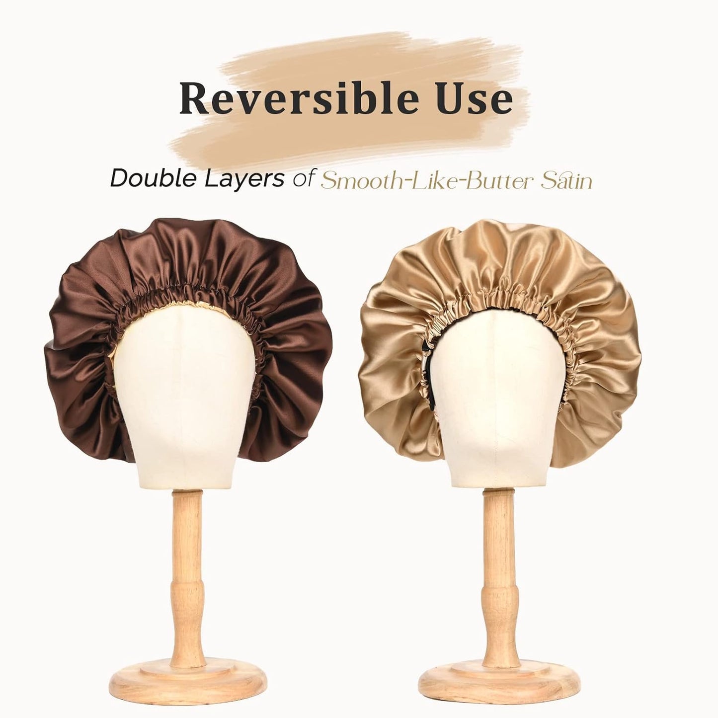 YANIBEST Adjustable Silk Bonnet Double Layer Satin Bonnet Hair Bonnet for Sleeping Bonnets for Women Hats Curly Natural Hair, Brown