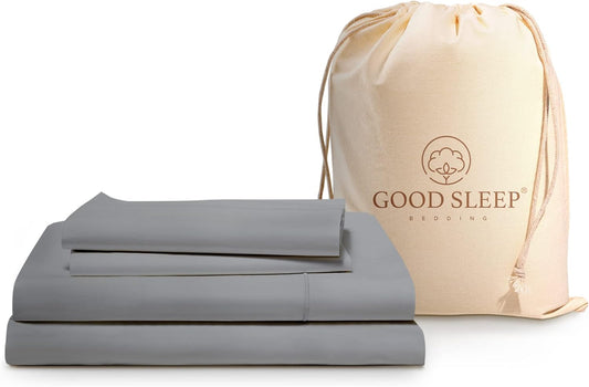Good Sleep Bedding Twin XL Sheet Set - 100% Egyptian Cotton XL Twin Sheet Set, 4 Pc, Extra Long Twin Sheets for Dorm, Hotel Sheets, 16" Deep Pocket Extra Long - Light Grey Sheets