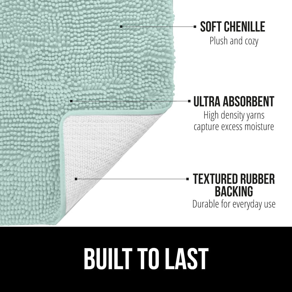 GORILLA GRIP Bath Rug Mat 30x20, Soft Absorbent Chenille, Quick Dry Microfiber Mats, Rubber Backing Washable Shower Floor Rugs, Bathmat Runner, US Designed Bathroom Home Decor Accessories Seablue