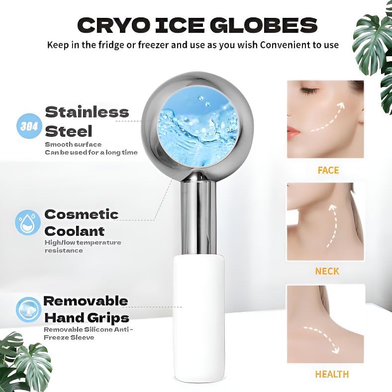 Ice Globes for Face & Eyes, Unbreakable Stainless Steel Cool Massagers for Skincare Routines, Multifunctional Cold Roller Cooling Globes for Puffiness, Sagging Skin, Fine Lines, and Facial Relaxation