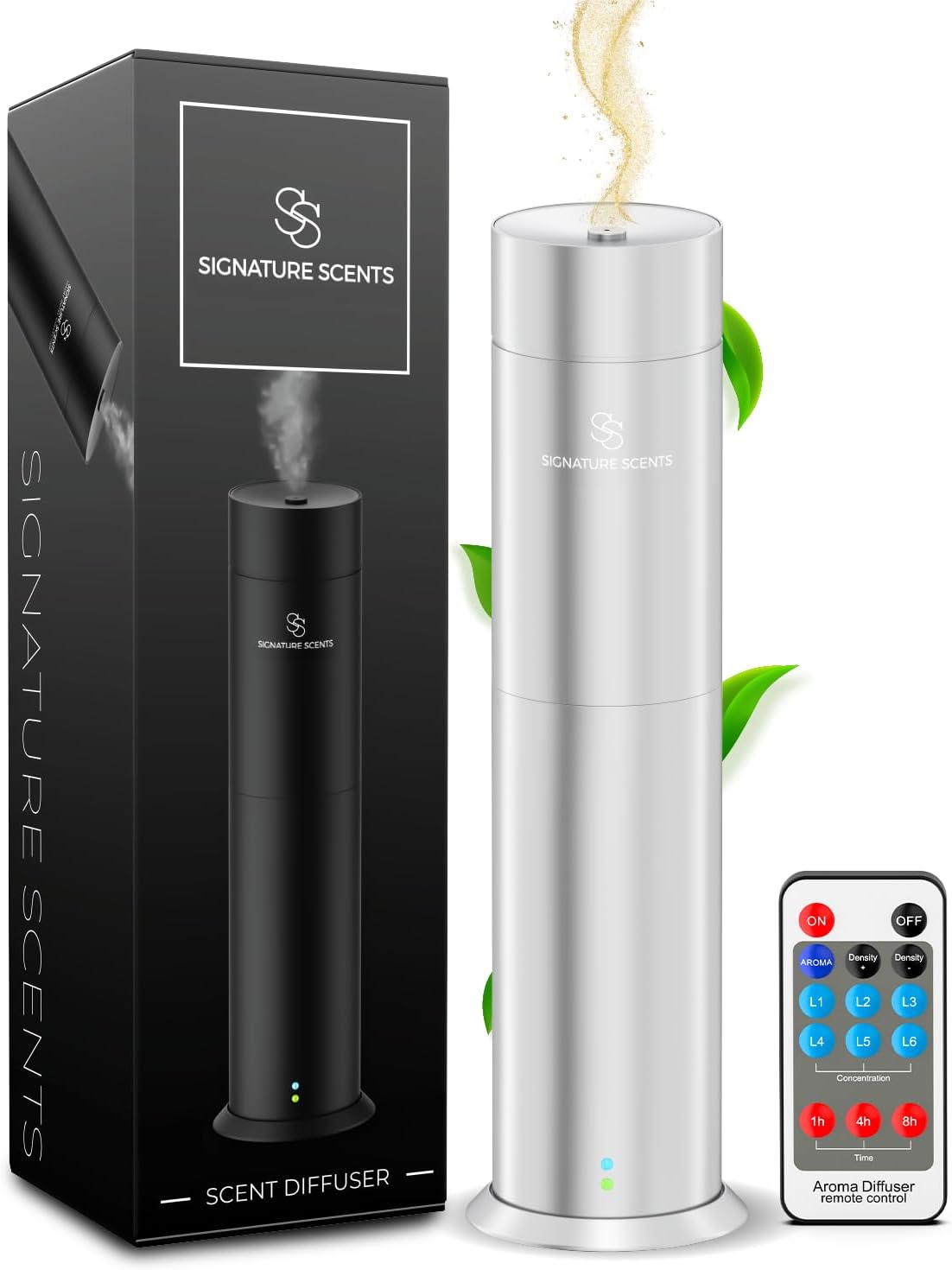 Luxury Essential Oil Diffuser – Waterless Oil Diffuser for Essential Oils - Scent Diffuser for Home & Hotel - Covers up to 1000 sq. ft. with Bluetooth App Control (Silver)
