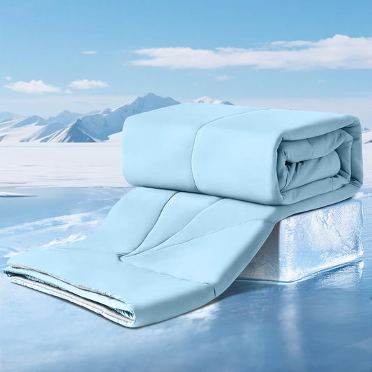 Elegear Cooling Comforter Queen Absorbs Body Heat to Keep Cool, Cooling Blanket for Hot Sleepers Japanese Arc-Chill 3.0 Cool Tech Fabric Summer Comforter Hypo-Allergenic Cooling Quilt - Blue/Gray