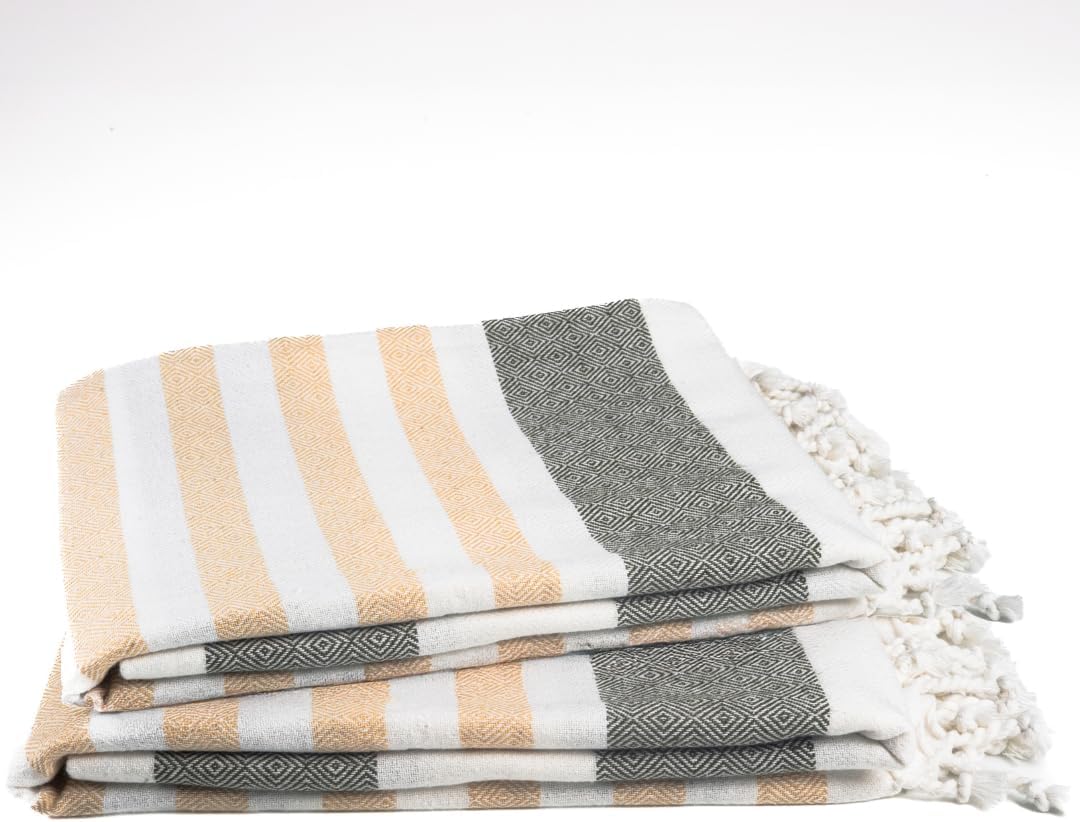 Cotton Turkish Beach Towel with Towels Oversized 36"x72" Pool Absorbent Extra Large Quick Dry Sand Travel Towel (Sage & Sand, 2 Pack)