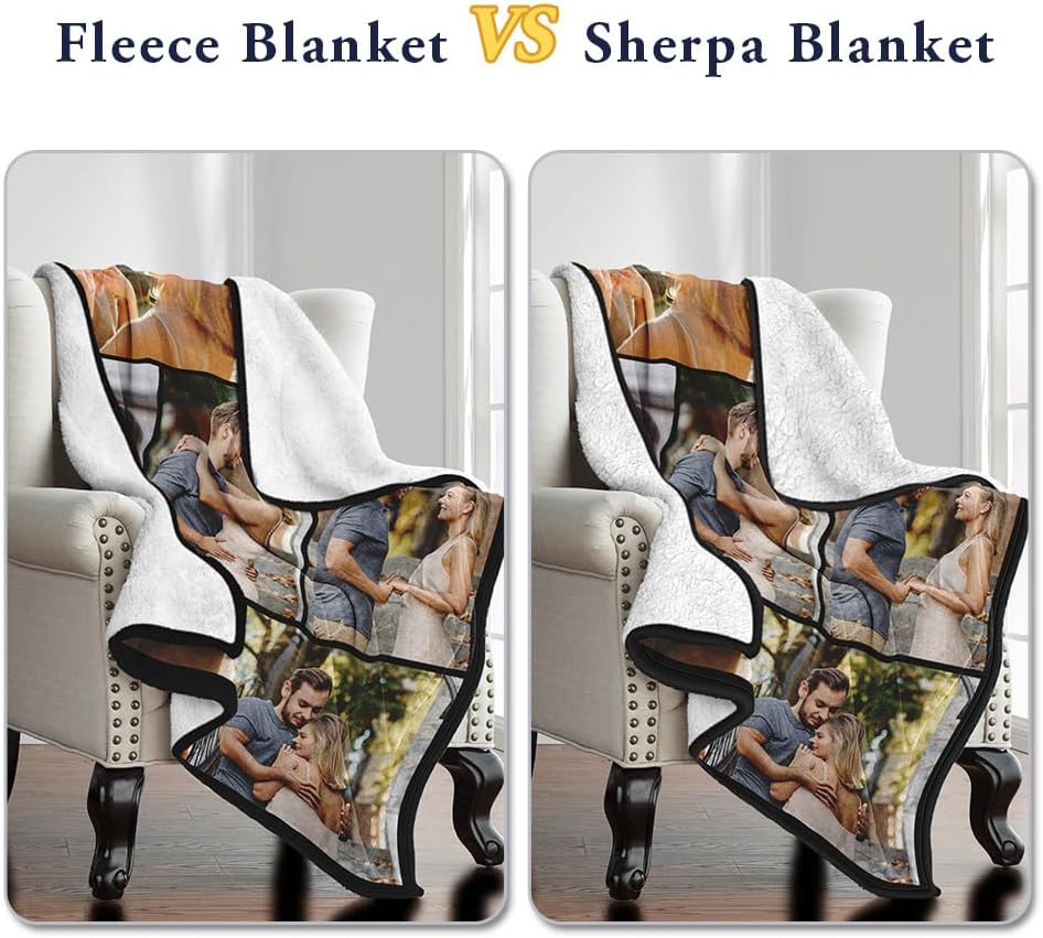 Custom Sherpa Fleece Blanket with Photos and Text - Soft Warm Fuzzy Personalized Couples Gift for Boyfriend Girlfriend - Customized Picture Gifts for Birthday Anniversary Christmas