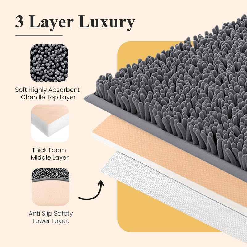 MAYSHINE Plush Shaggy Chenille Bath Mat | Extra Soft, Super Absorbent, Non-Slip Bathroom Rug | Fluffy Microfiber, Area Rug Sets for Bathroom Floor, Kitchen, Living Room | 32"x20" | Spa Blue