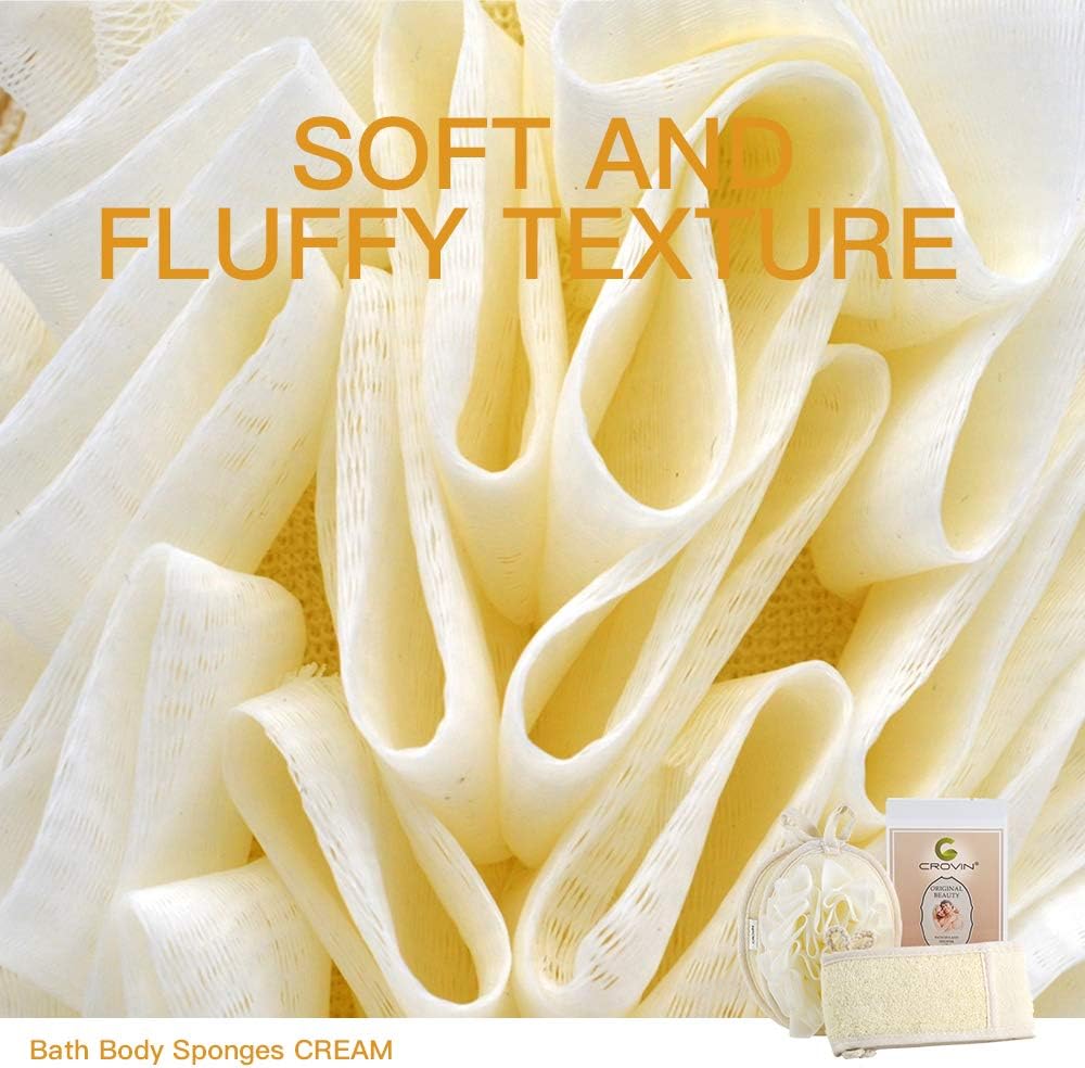 Mesh Pouf Body Sponge Set - Redesign Bath Loofahs Shower Puffs 2 Pack & Exfoliating Natural Loofah Back Scrubber. How to - Great Gift for A Glowing Skin & Healthy Body