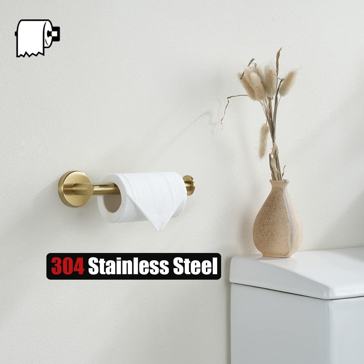 JQK Gold Toilet Paper Holder, 5 Inch Tissue Paper Dispenser, 304 Stainless Steel Thick 0.8mm Wall Mount, Brushed Brass, TPH120-BG