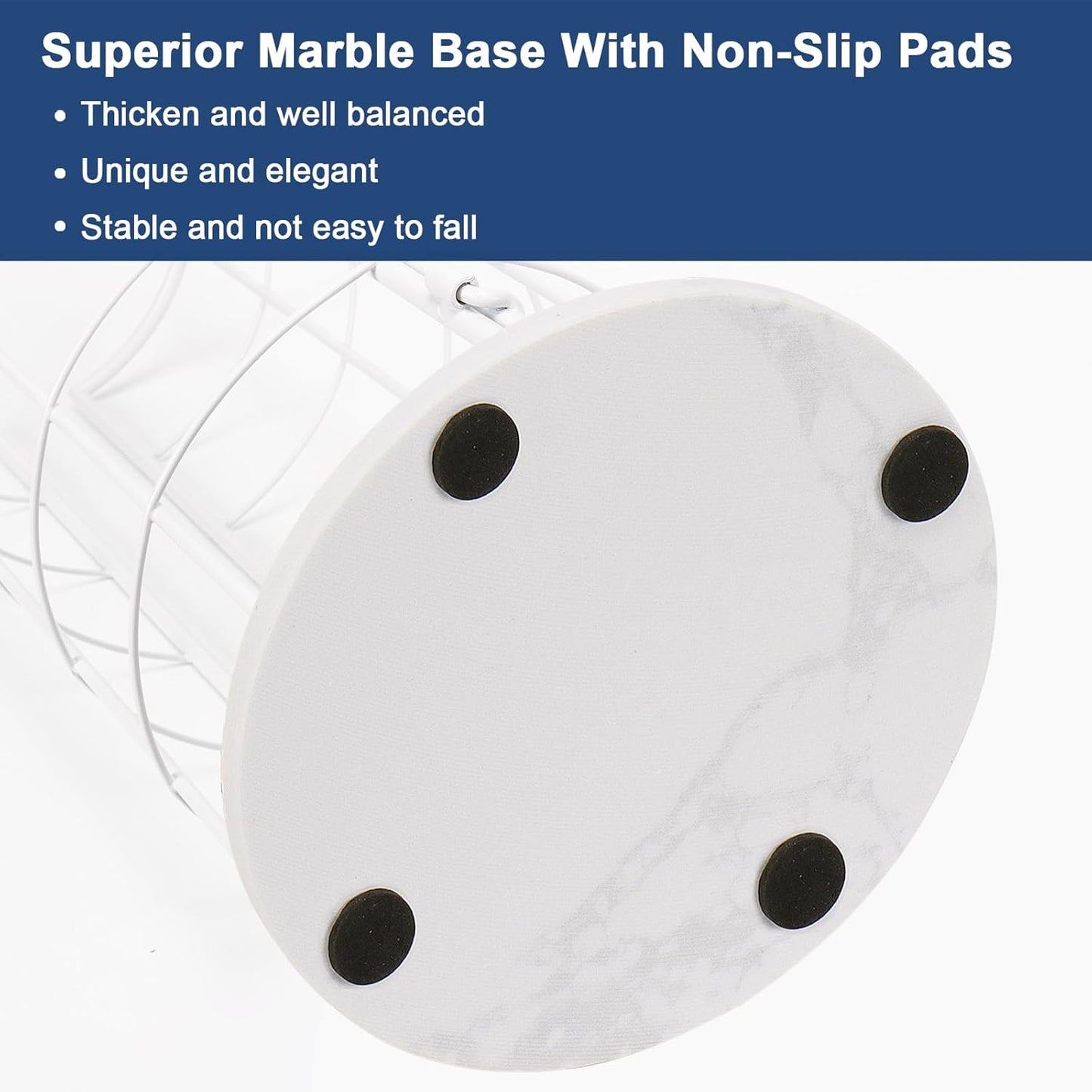 NearMoon Toilet Paper Organizer Stand, Free Standing 3 Rolls Tissue Storage, Metal Bathroom Accessory, Rustproof Toilet Roll Holder for Kitchen Countertop Inside Cabinet Shelf(Marble Base, White)