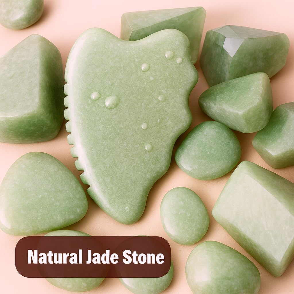 Gua Sha Facial Tools,Jade Gua Sha Stone Comb Edge, Guasha Tool for Face Jawline Sculpting Gifts