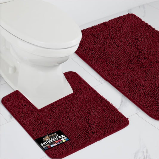 GORILLA GRIP Bathroom Rug Sets, Soft Chenille 2 Piece Area Rugs Set, Toilet Base Mat and 30x20 Carpet, Absorbent Microfiber Washable Mats Dry Quickly, Home Décor and Bath Room Accessories, Burgundy